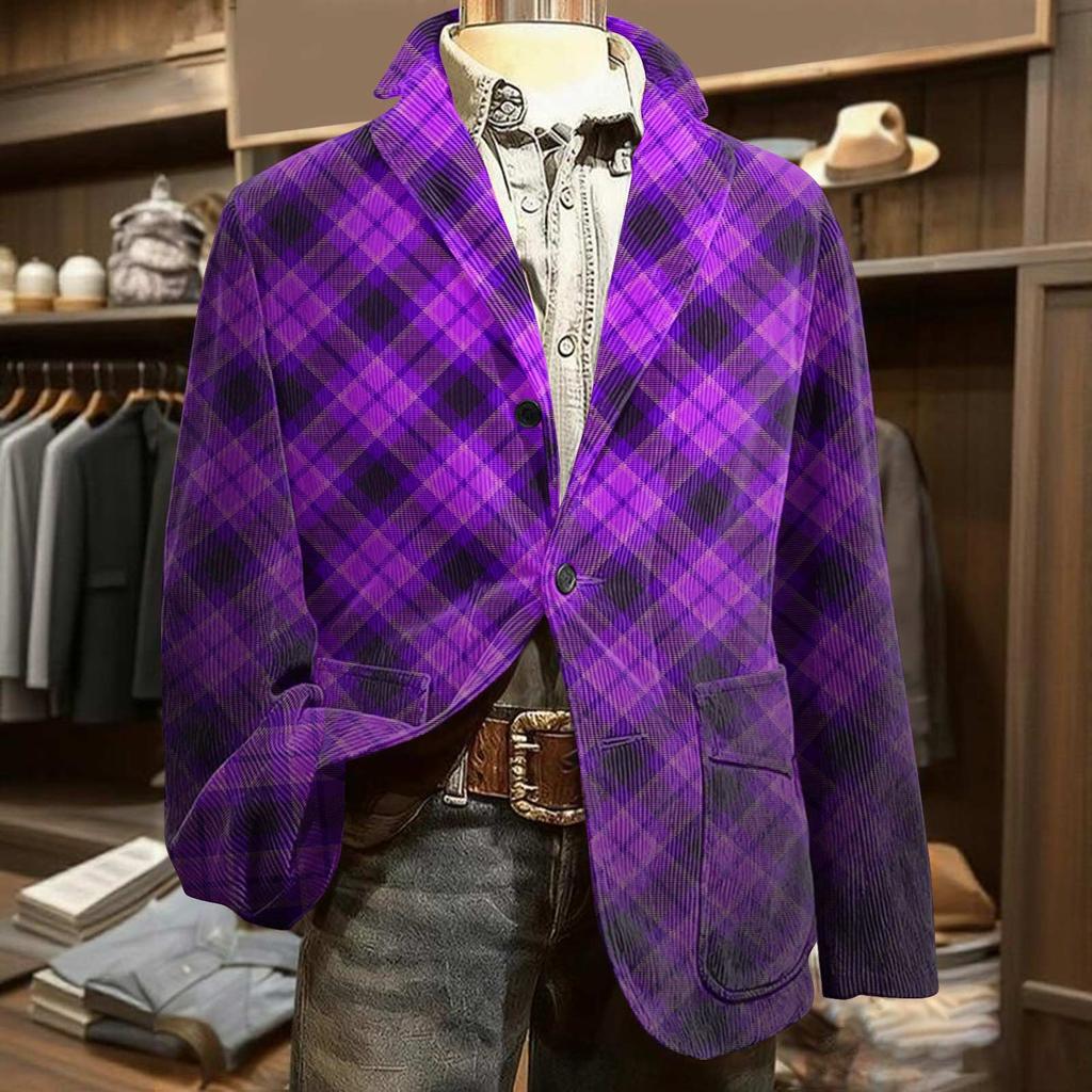 Men's Printed Corduroy Warm Pocket Suit Jacket Cardigan Men's Casual Suit
