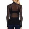 Womens See Through Long Sleeve High Neck Arm Shaper Top Mesh Blouse Casual T-Shirt