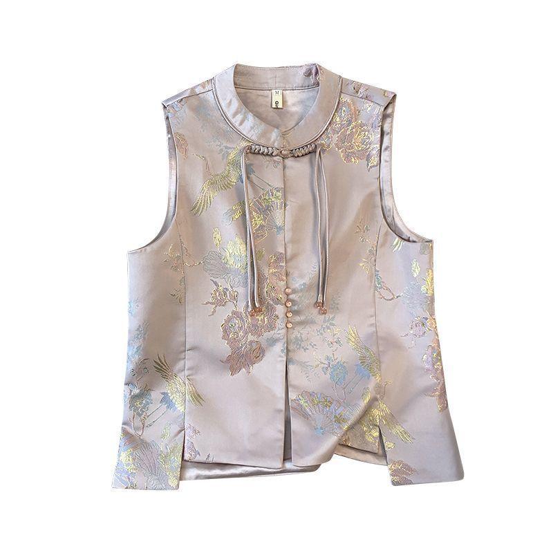 Vest Jacquard High-end Retro Embroidery Small Crew Neck Button Top Cardigan Vest