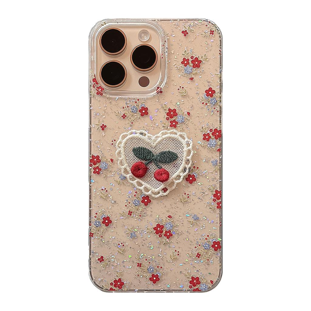 Gentle Cherry Florals Suitable for Apple 17promax Mobile Phone Case 15 Glitter Powder Iphone14 Art 11 Transparent 13