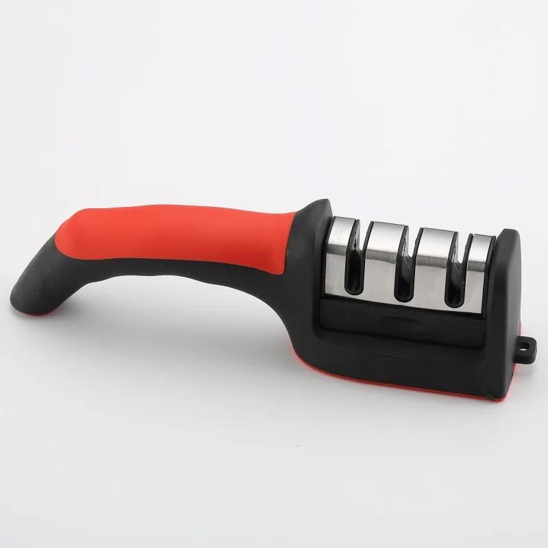 Küchen-3-Segment-Messerschärfer Haushalt Multifunktionaler handgehaltener Dreizweck-Schwarz-Schleifstein