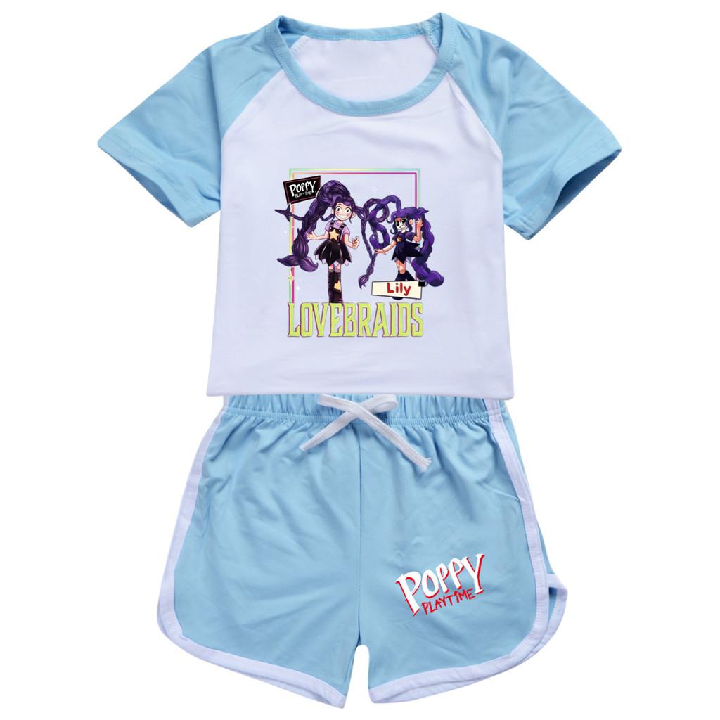 5594 Kids Girls Outdoor Lily Lovebraids Print T-shirt Pants Tracksuit Sets