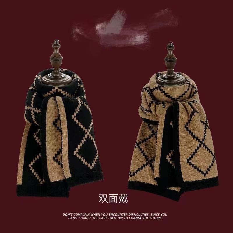 Red Scarf Women's Winter Versatile Premium Sense China Red Checked Destiny Women's Winter Scarf Christmas New Year