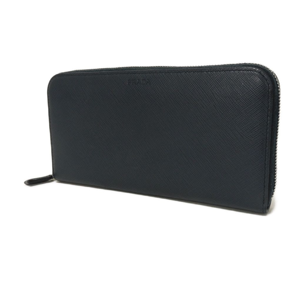 Used 11569 Saffiano Zip Around Wallet 2ML317 PN9 F0216 7940 Navy Zip Around Logo Embossed Baltic Unisex from Japan