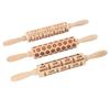 3Pcs Wooden Embossed Rolling Pin Cute Christmas Pattern Engraved Embossing Rolling Pin for Baking