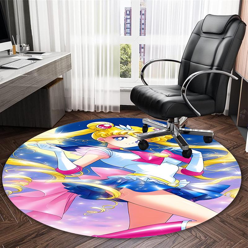 1pc Sailor Moon Carpet, Round Rug, Comfortable, Suitable for Entryways, Living Rooms, Office, And Bedrooms, Christmas Decoration