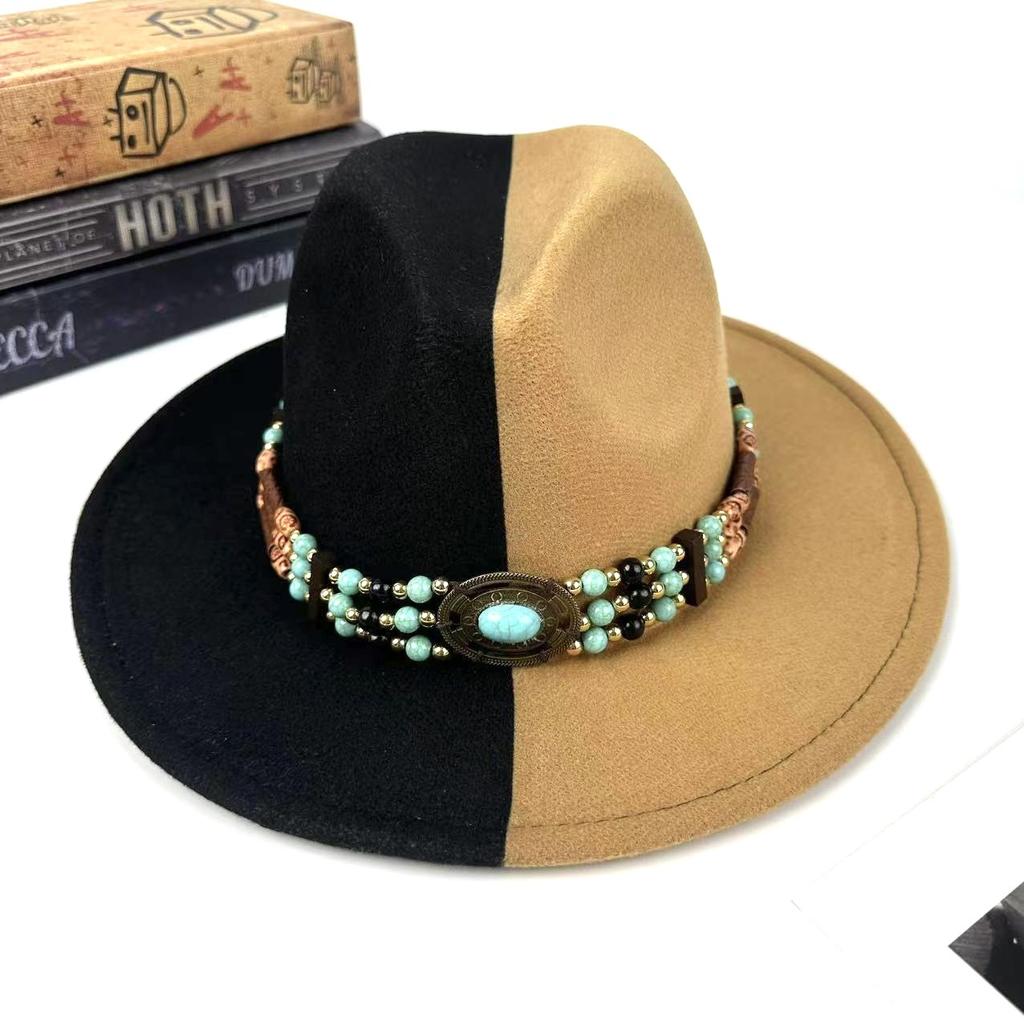 European And American Top Hat Women'S Literary And Retro Ethnic Style Jazz Hat Retro Decorative Lace-Up Men'S Denim Hat