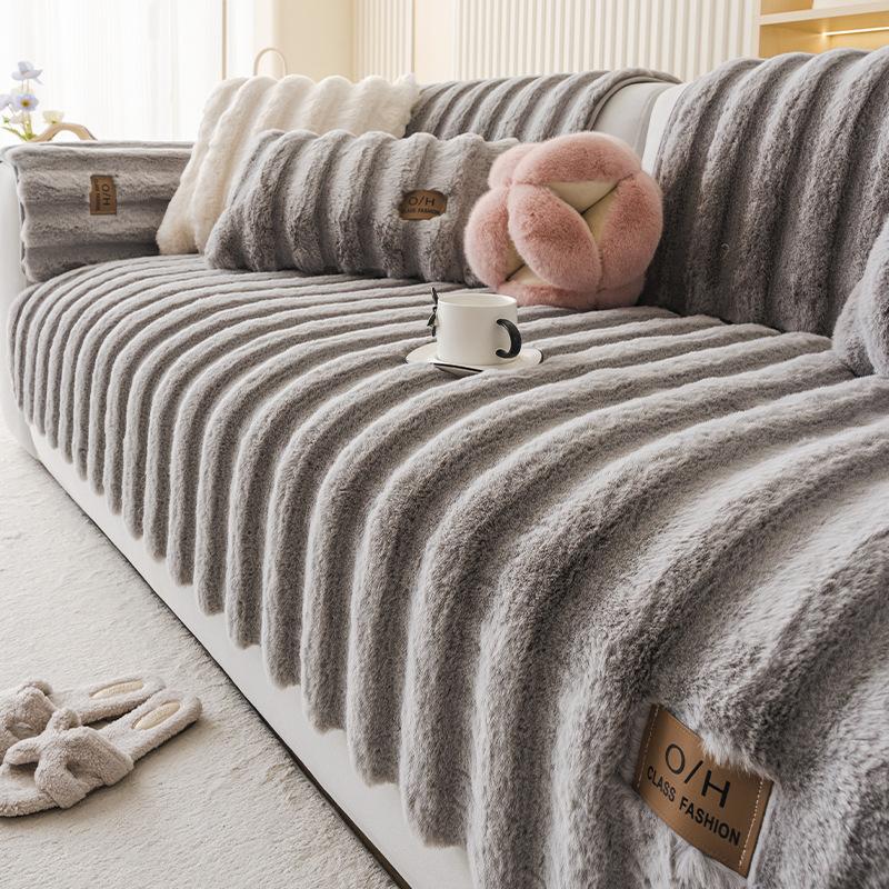 Strictly Selected Cream Wind Rabbit Velvet Sofa Cushion, Thickened Plush Fixed Non-Slip Sofa Cover In Autumn And Winter, New Seat Cushion Cover