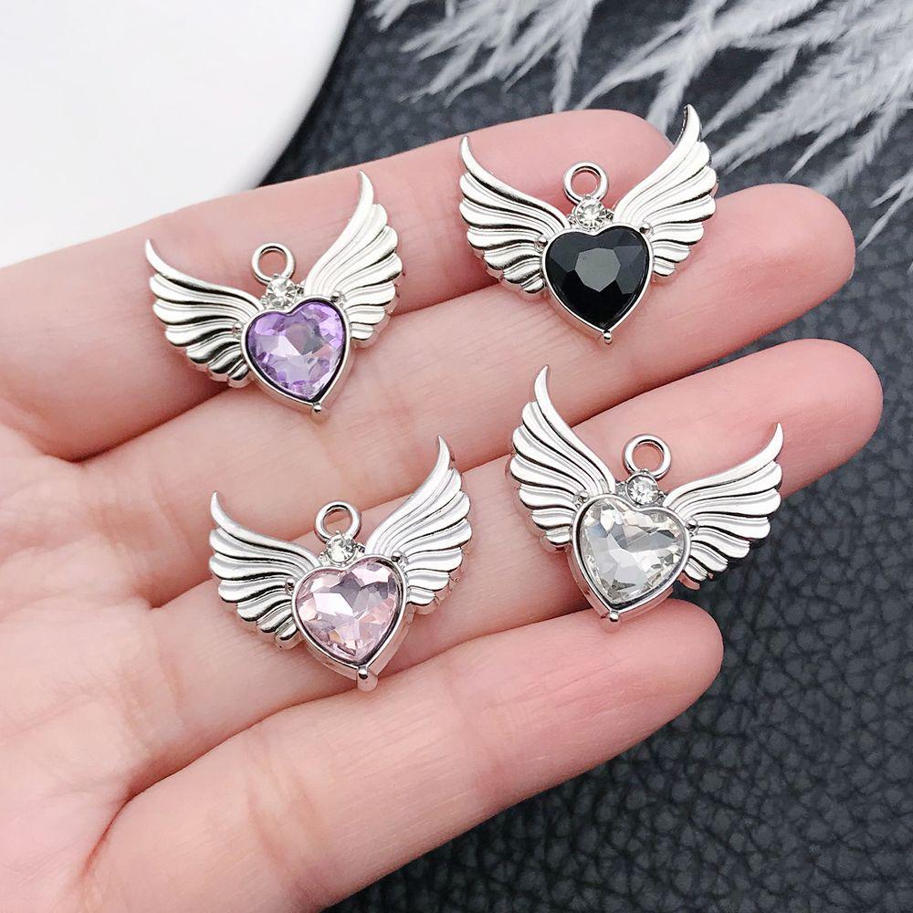 K Alloy Plated Heart Wing Rhinestone Charm Pendant for DIY Bracelet Jewelry