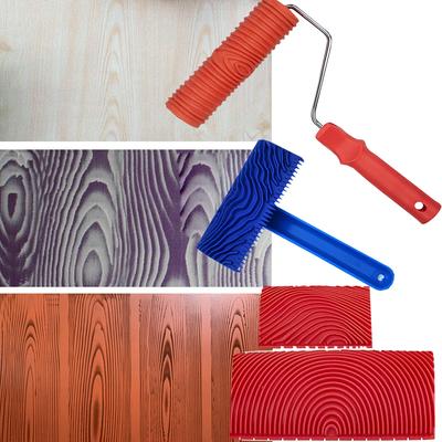 1PCS Wood Grain Tool Wood Grain Roller Painting Tool Texture Pattern Roller with Handle DIY Rubber Grain Tool Paint for Wall Room Art Paint Decoration