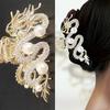 Large Dragon Design Hair Claw Clip Half Up Hairpin Hair Accessory with Pearl Detail and Rhinestone Embellishments for Elegant Updos