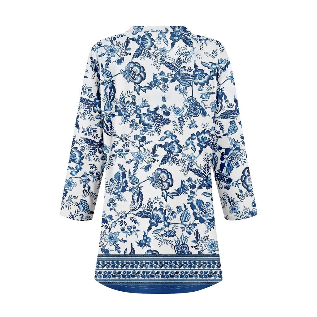 Tunic Tops For Women Loose Fit Prints Tops 3/4 Length Sleeve Womens Tops With Asymmetrical Hem