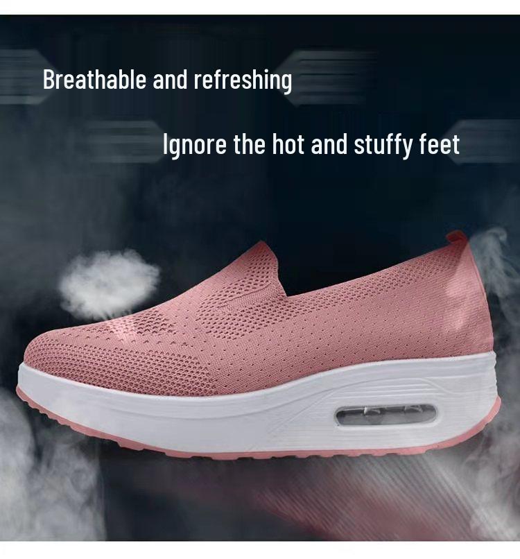 Women's Thick-Soled Air Cushion Dance Shoes - Soft, Comfortable Fly-Knit Rocker Design