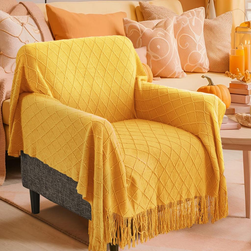 Knitted Throw Blanket for Couch and Bed, Knit Decor Halloween Blanket with Tassel,Lightweight Farmhouse Warm Blankets and Throws