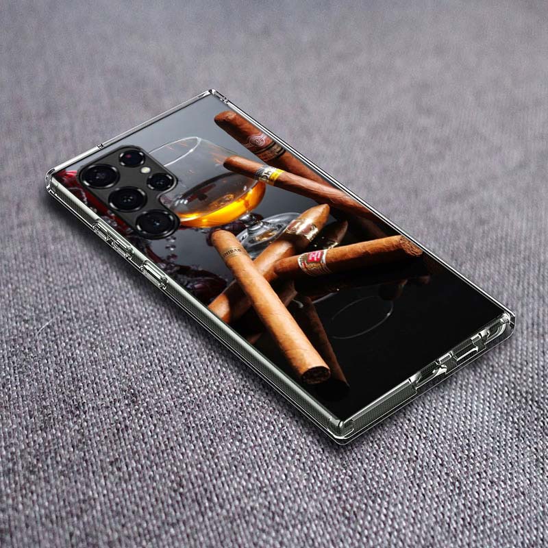 Strong Whiskey With Cigarettes Phone Case For Samsung Galaxy S24 S23 S21 S20 FE S22 S26 Ultra S25 Edge S10 Plus Cover Clear TPU