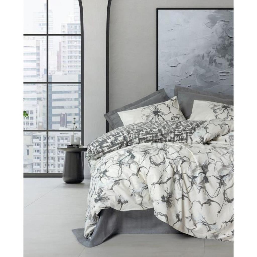 Parure de lit - 1 housse de couette 220 x 240 cm + 2 taies d'oreiller 60 x 60 cm - 100% coton renforcé - Anthracite