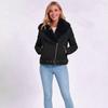 Women’s Faux Fur Coats 2 Way Wear Outfit Detachable Fur Collar Zipper Jacket Matte Faux Suede Crop Top Stylish Motobike Wear