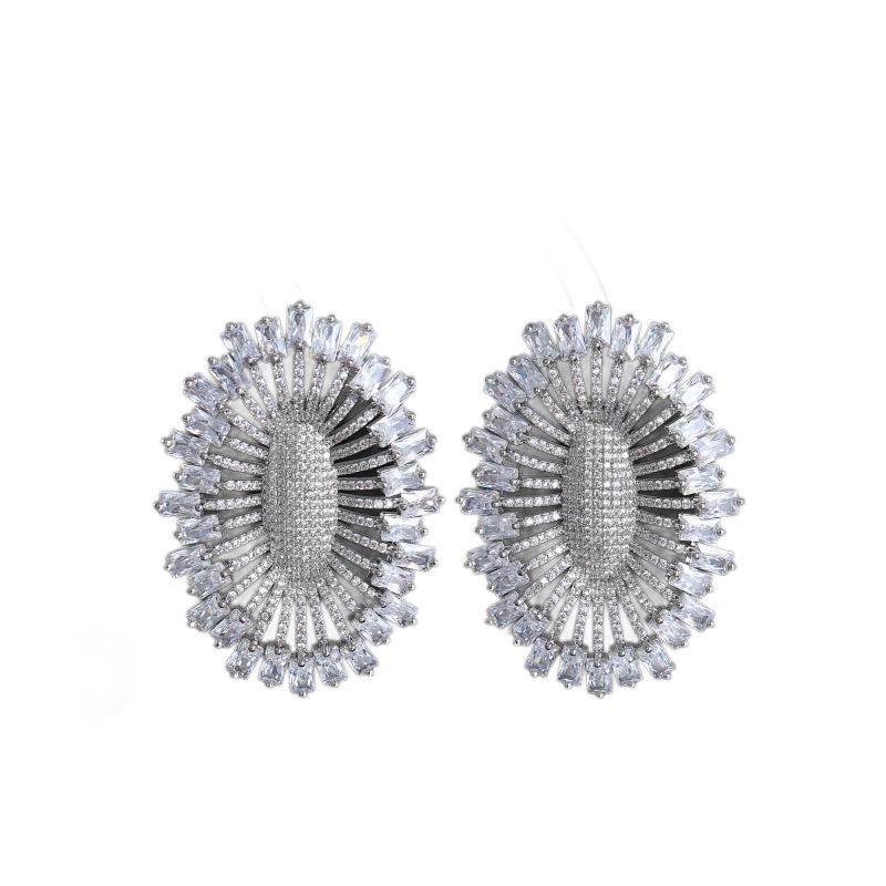 European American Luxury Zircon Earrings: Fashionable S925 Sterling Silver Hollow Ear Studs for Women