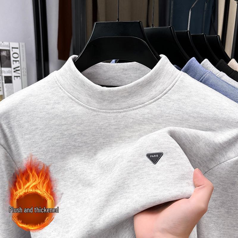 Men's High-Quality Anti-Pilling Hoodie - Autumn/Winter 2025, Plus Velvet, Thickened, Half-High Collar, Casual and Warm.