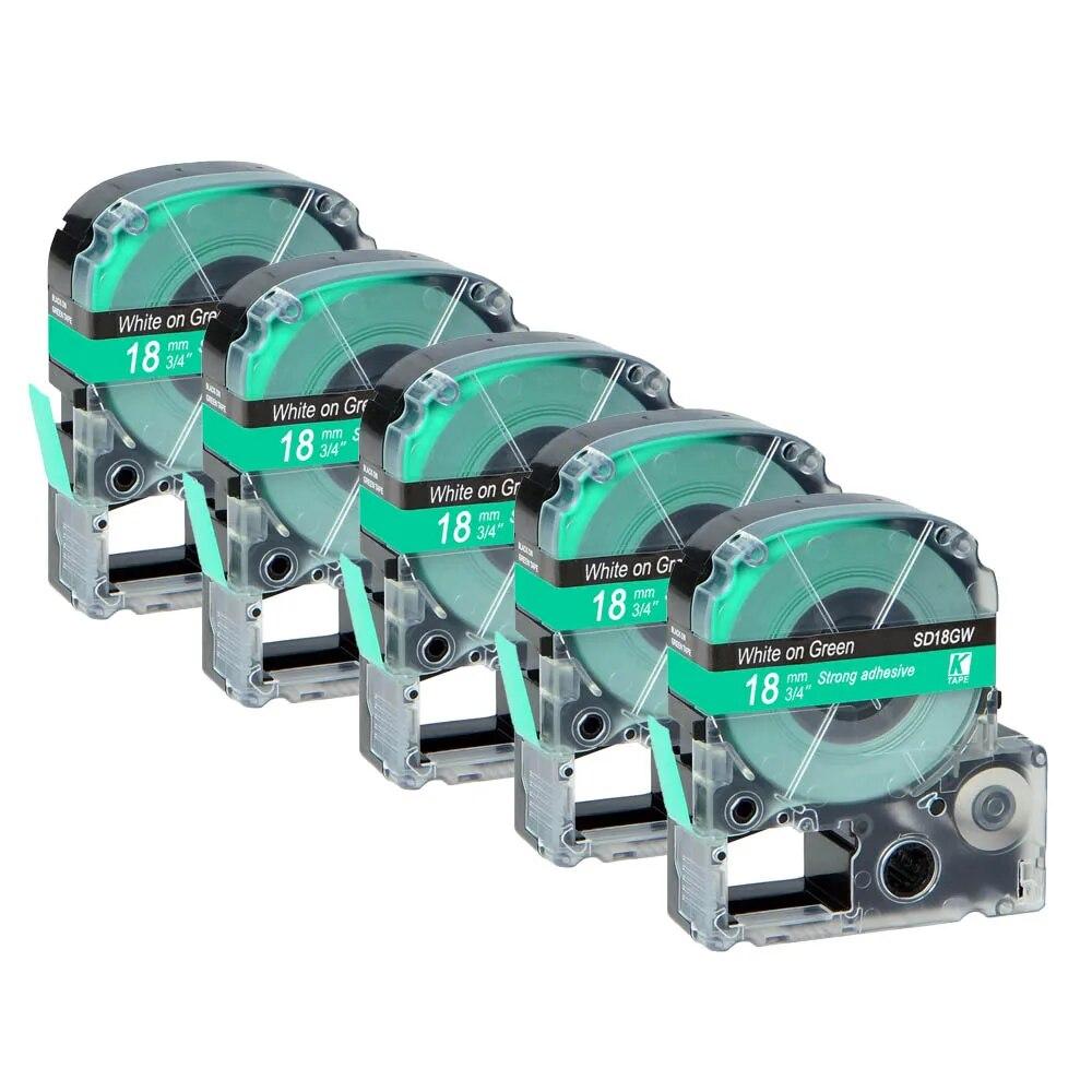 5 pachete de bandă de etichete Epson compatibilă multicoloră de 18 mm LC-5WBN / SS18KW SC18RW SD18K SC18YW pentru imprimanta Epson LW300 LW400 500 600
