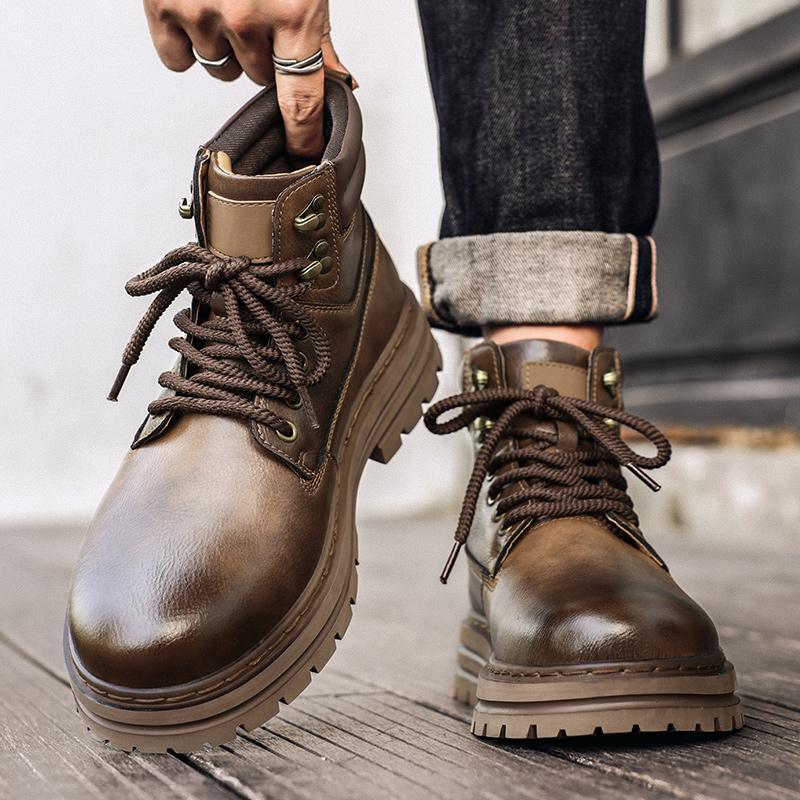 Fashion New Men's Leather Boots Brand Retro Comfortable Boots for Men 2025 Fashion High Top Non Slip Casual Shoes Business Work Shoes