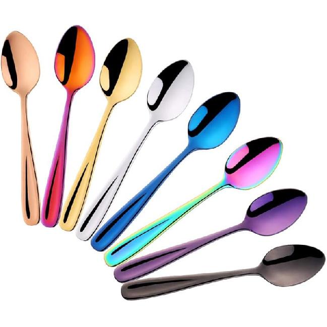 8 Pieces 18/10 Dessert Spoons Teaspoons Small Coffee Spoons Espresso Spoons, 5.5 Inch (multicolor) muticolor
