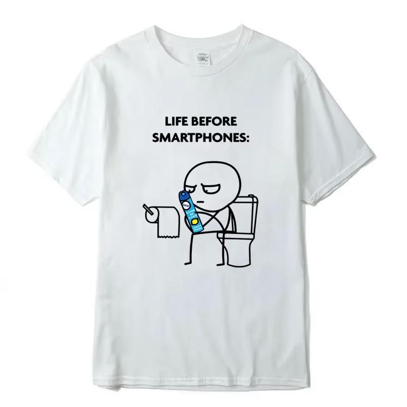 

2026 New Funny LIFE BEFORE SMARTPHONES Print Tshirt Short Sleeve Streetwear Mens and Womens Tshirt Mens Top S