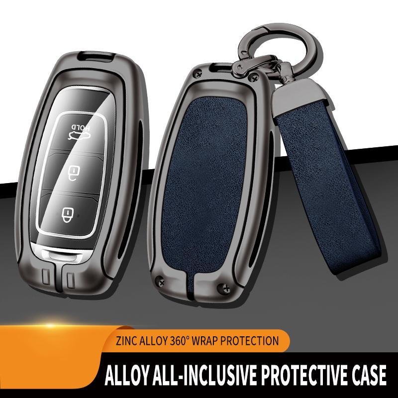 Metal Leather Car Key Case Cover Shell for Hyundai Santa I30 IX35 Encino Kona Solaris Accent Fe Azera Grandeur Elantra Accessory