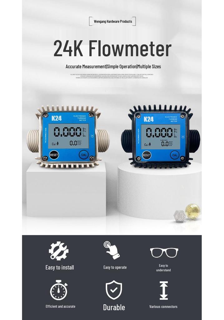 K24 Digital Electronic Turbine Flow Meter with Reset & Calibration – For Accurate Household Water Measurement