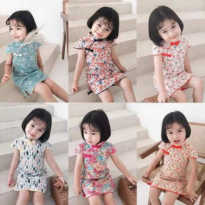 Abito Cheongsam Estivo Retro Stile Cinese da Bambina - Outfit da Principessa per Bambina