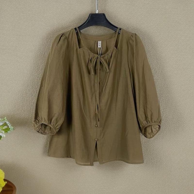 

A121 Summer Slimming Round Neck Lace-Up Top with Three-Quarter Sleeves XL (59-64 kg)