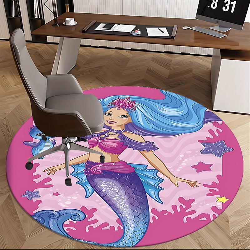Mermaid Chair Mat Round Carpet for Home Decor, Office Use, Bedroom & Living Room Gift Idea0391b