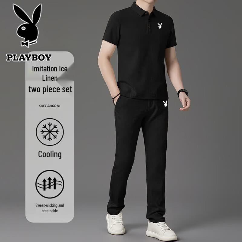 PLAYBOY Men s Summer Ice Linen Polo Set L