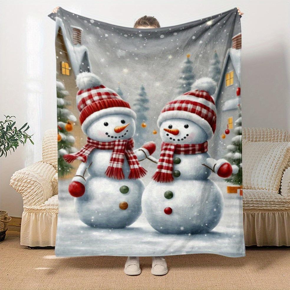 

1pc Snowmen Print Winter Fluffy Blanket ,Sofa, bed, travel, lunch break, flannel blanket. 30x40in