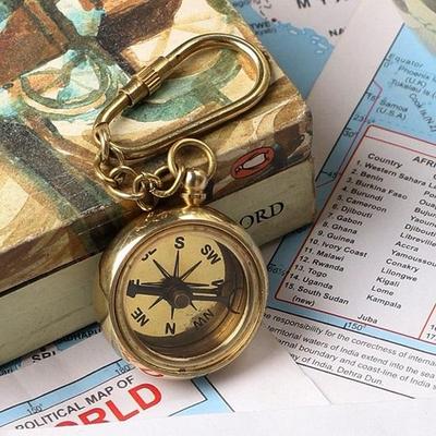 Nautische Antik Messing Vintage solide Autohaken Schlüsselanhänger Ross London Kompass Prunkstück