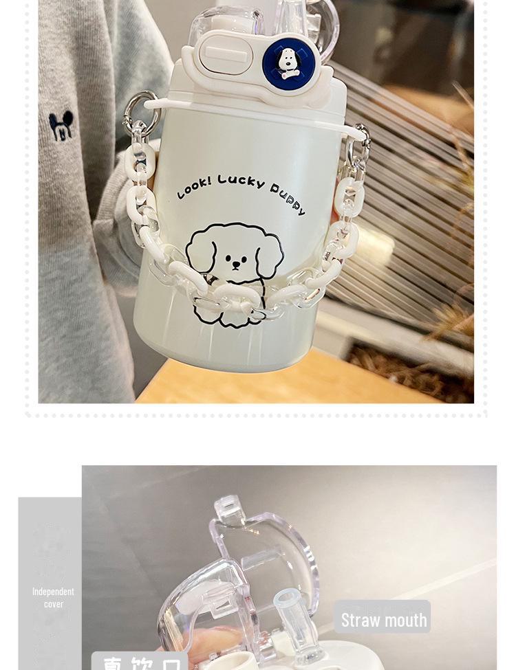 Cute Cartoon Coffee Thermos Cup with Double Spout, Straw, and 316 Stainless Steel - Ideal for Girls