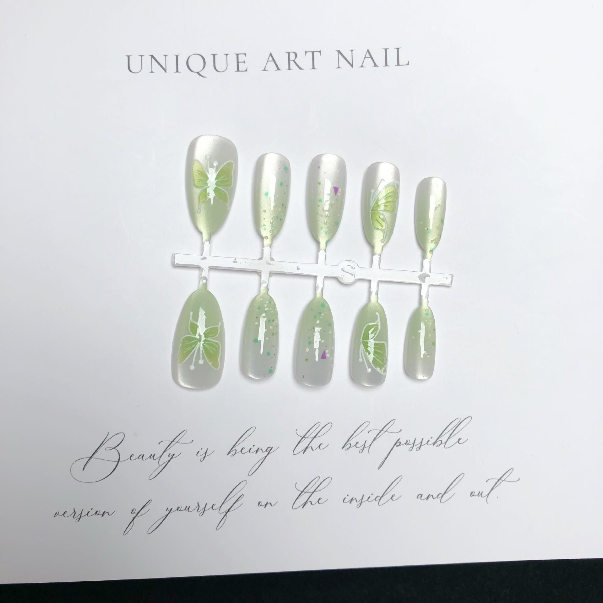 

Teal Gradient Cat Eye Almond Butterfly Polka Dot Press-On Nails, 30-Piece Whitening Set, Pre-Made Nail Tips for Instyle Manicure