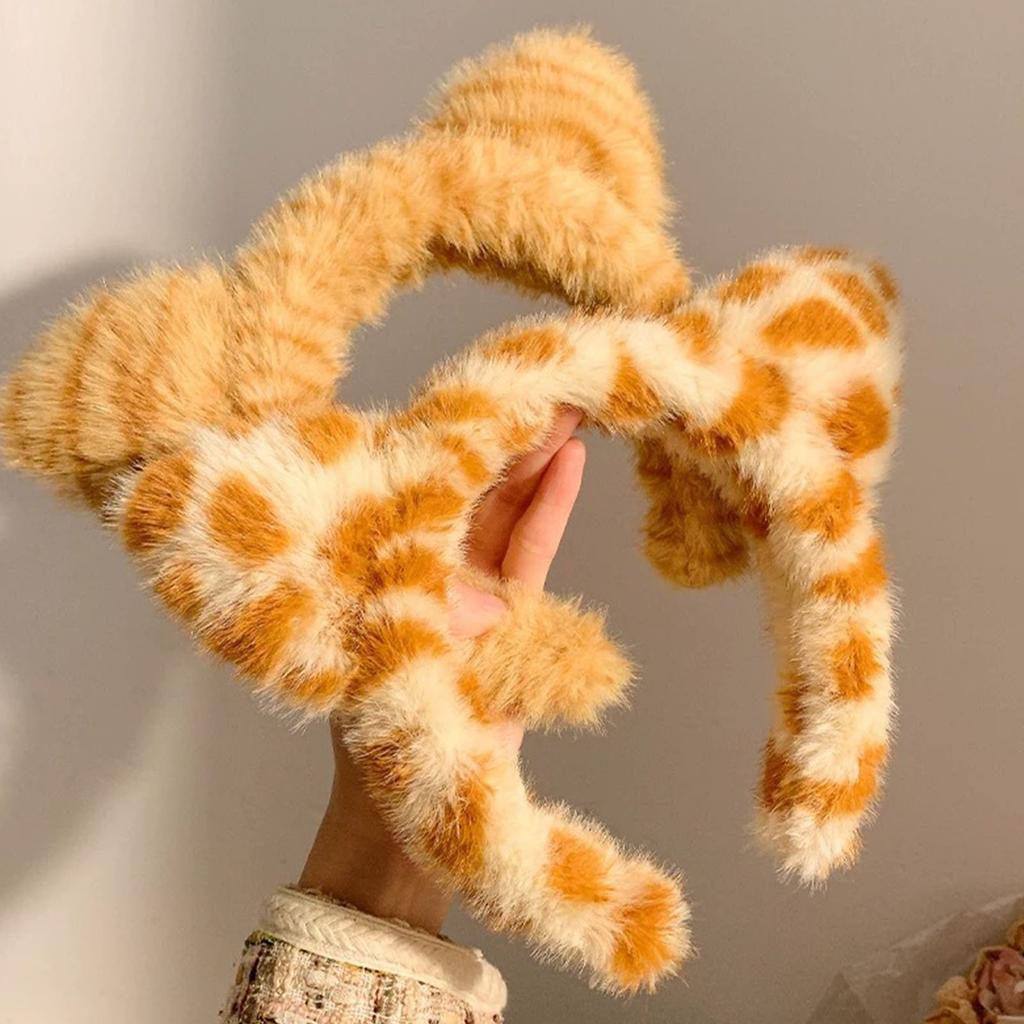 Cartoon Cats Ear Headbands Lovely Plush Hair Hoop Soft Comfortable Headwear for Women and Girls