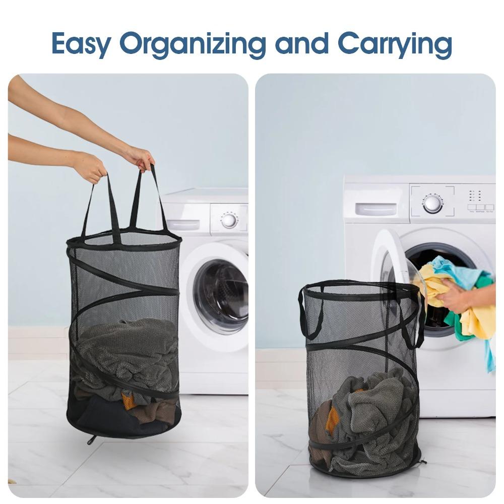 Collapsible Mesh Laundry Basket Collapsible Dirty Clothes Basket Black 75 Liters