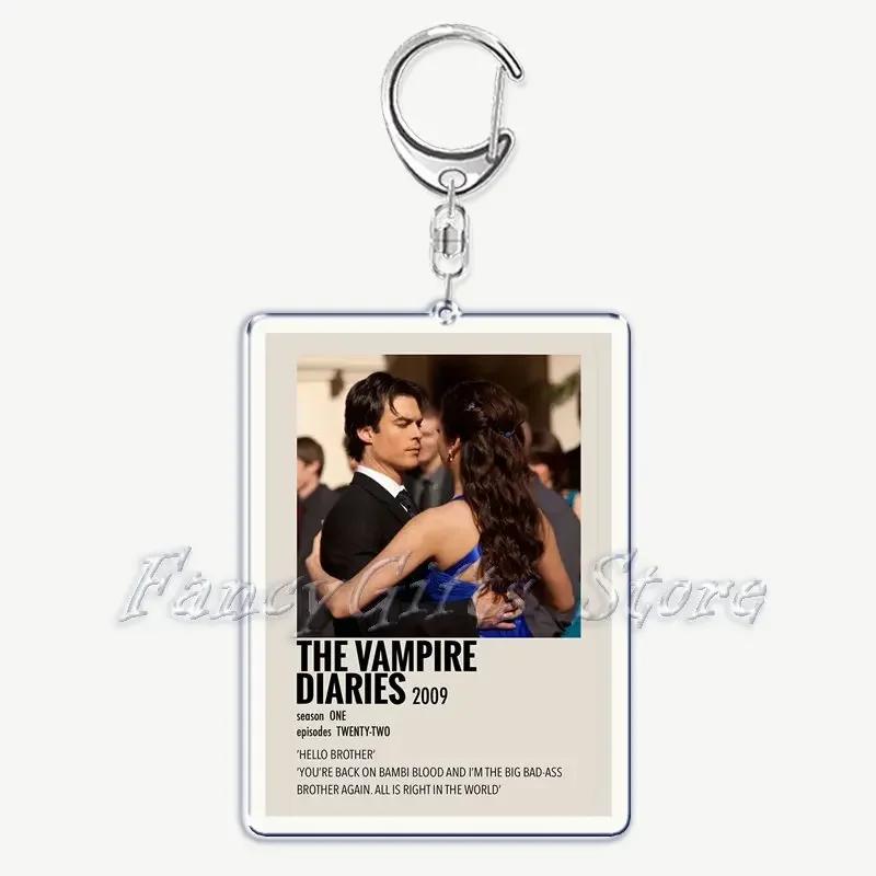 The Vampire Diaries TV Keychain for Accessories Bag Rectangle Pendant Key Chain Ring Damon Elena Stefan Keychains Jewelry Gift