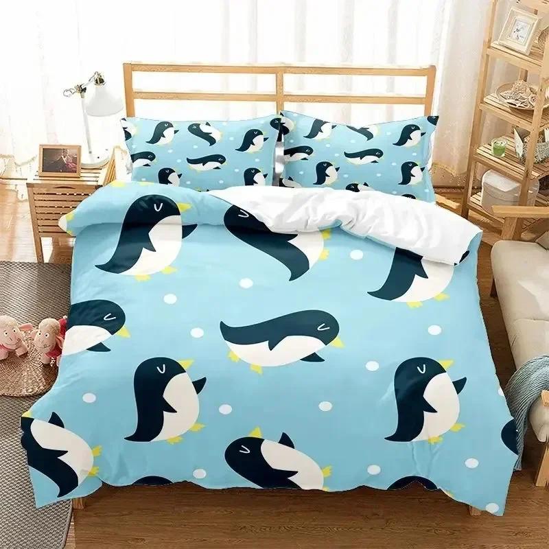 Niedliches Pinguin Bettwäsche-Set Bettbezug Laken Bedrucktes Bettset Kissenbezug Bett Voll Queen King Size Bettdecke Schlafzimmer