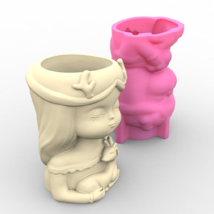 Girl and Puppy Succulent Planter Resin Mold Pen Holder Resin Cement Molds DIY