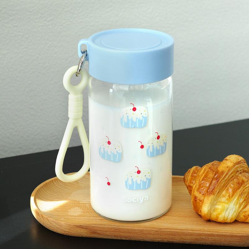 

Cute Glass Water Bottle For Office School Korean Glass Cups With Lid Scales For Cold Coffee Juice Tea 430ml Portable Tumbler 430ml синій