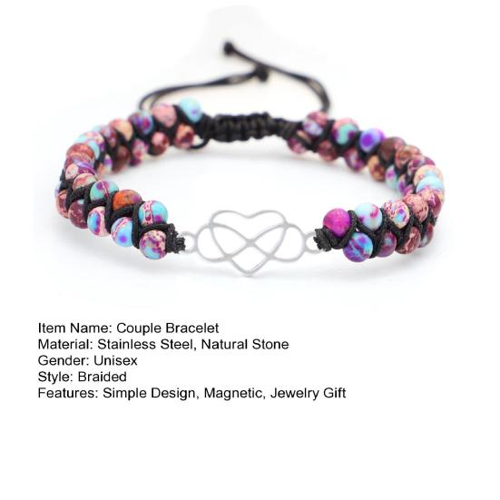 Couple Bracelet Double-layered Hand Woven Adjustable Stainless Steel Love Heart Braided Lucky Rope Charm