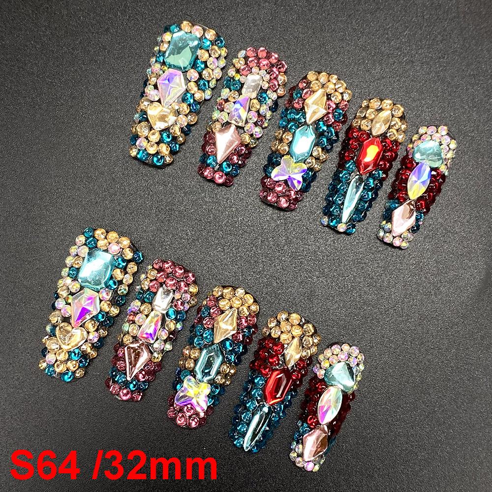 Glossy Hand Paint Thickness Acrylic Handmade Nail Sets 10PCS Multicolor Luxurious Gorgeous UV Gel Carved Artificial Manicure Art