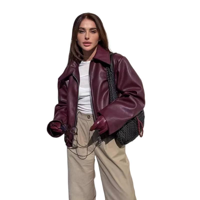 2026 European/American Style Motorcycle Leather Jacket: Autumn/Winter Women's Fashion Loose Coat