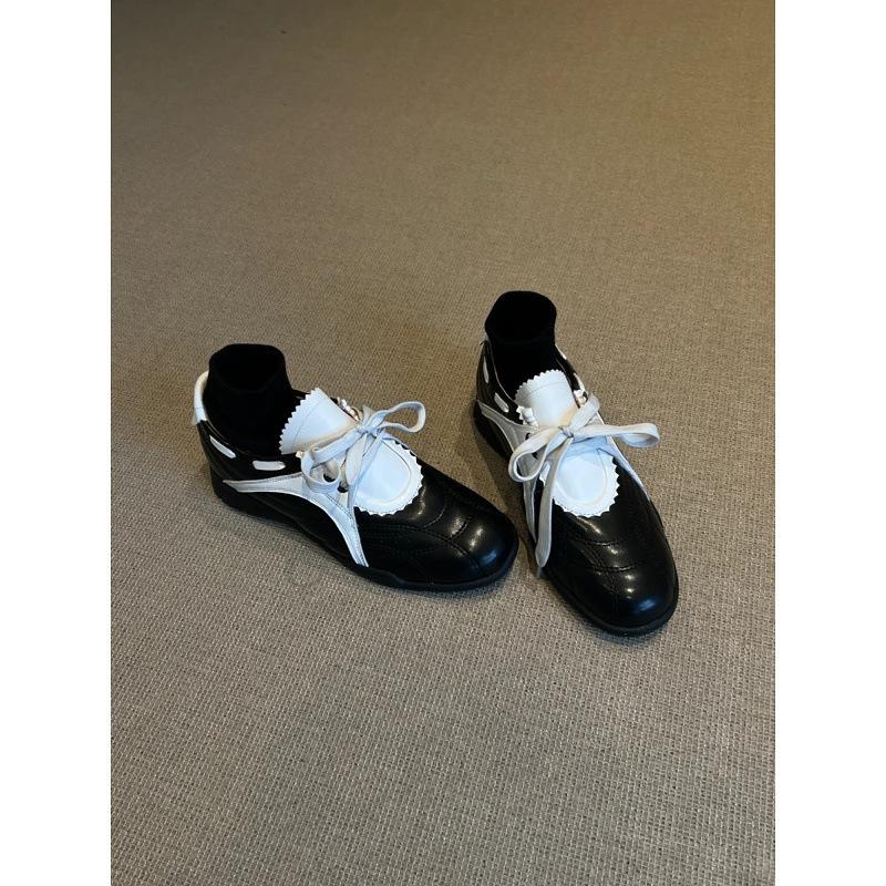 Sheepskin~ Thick sole inner height increase 5cm Mary Jane shoes color matching casual sports shoes women's versatile retro lace-up German trainin