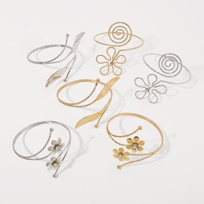 Offenes Armarmband aus einfarbiger Blume, Blatt, verschlungenes Dekor, rutschfest, für Damen, Abschlussball, Party