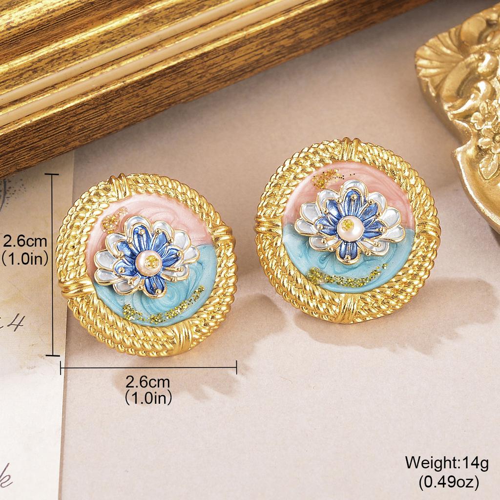 Monet Oil Painting Series Love Earrings Natural Pearl Flower Stud Earrings High Sense Personality Retro Fringed Earrings Women