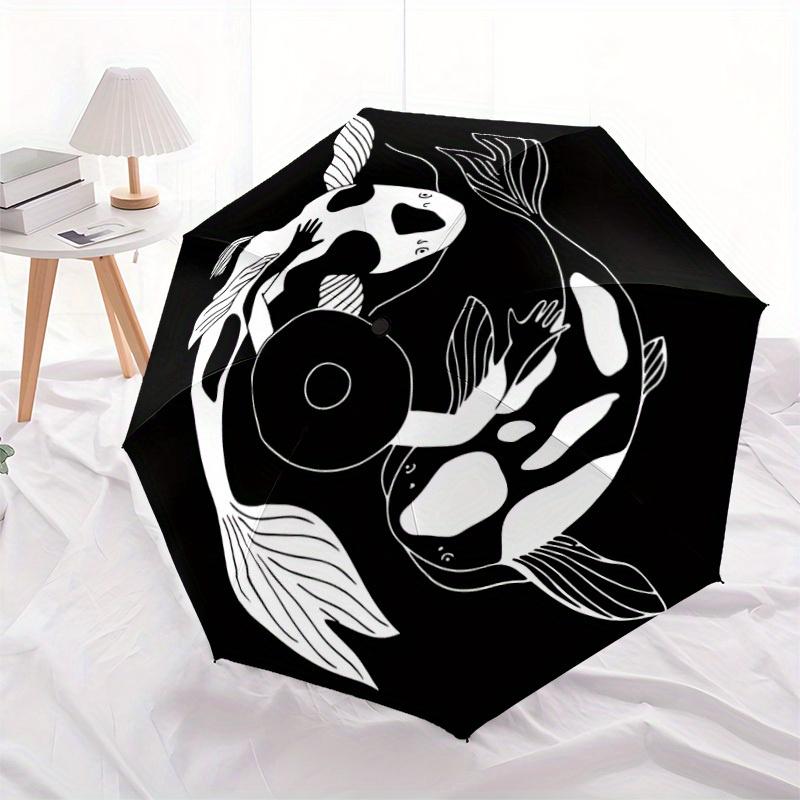 1pc Koi Fish Yin Yang Automatic Open/Close Umbrella, Umbrella with cartoon Design, Portable Compact Umbrella for Men & Women, Good Holiday G